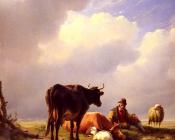 A Farmer At Rest With His Stock - 尤金·约瑟夫·维保盖文